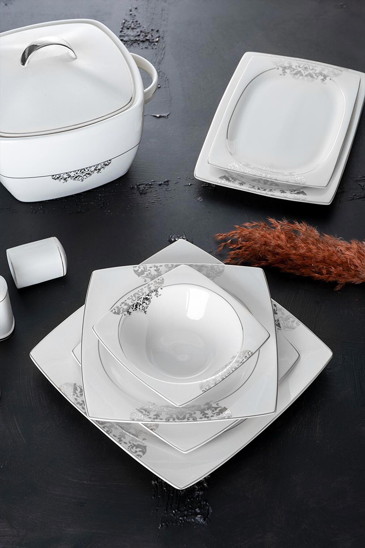 Acar Elena Silver 60 Parça 12 Kişilik Yemek Takımı