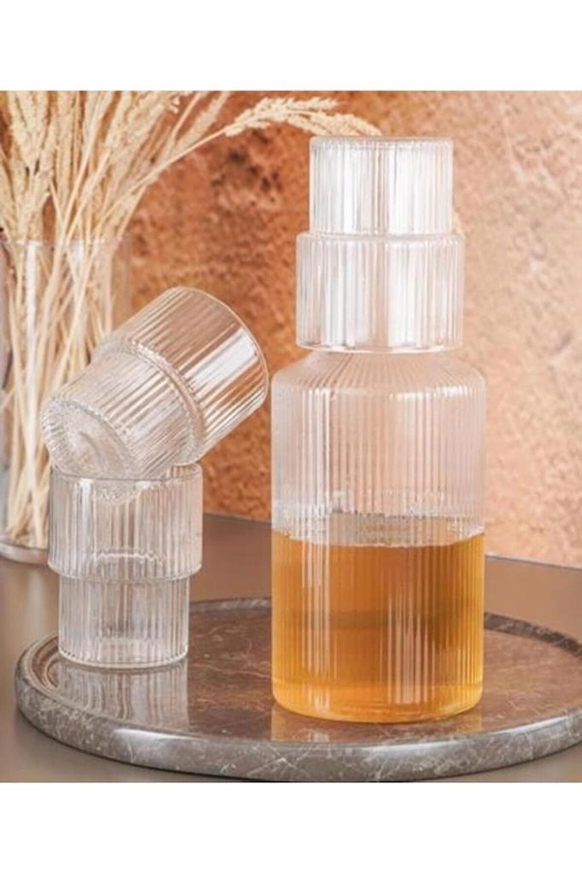 Acar Lueray 5 Parça 1200 Ml Sürahi 300 Ml 4 Bardak Seti Çizgili ACR-143
