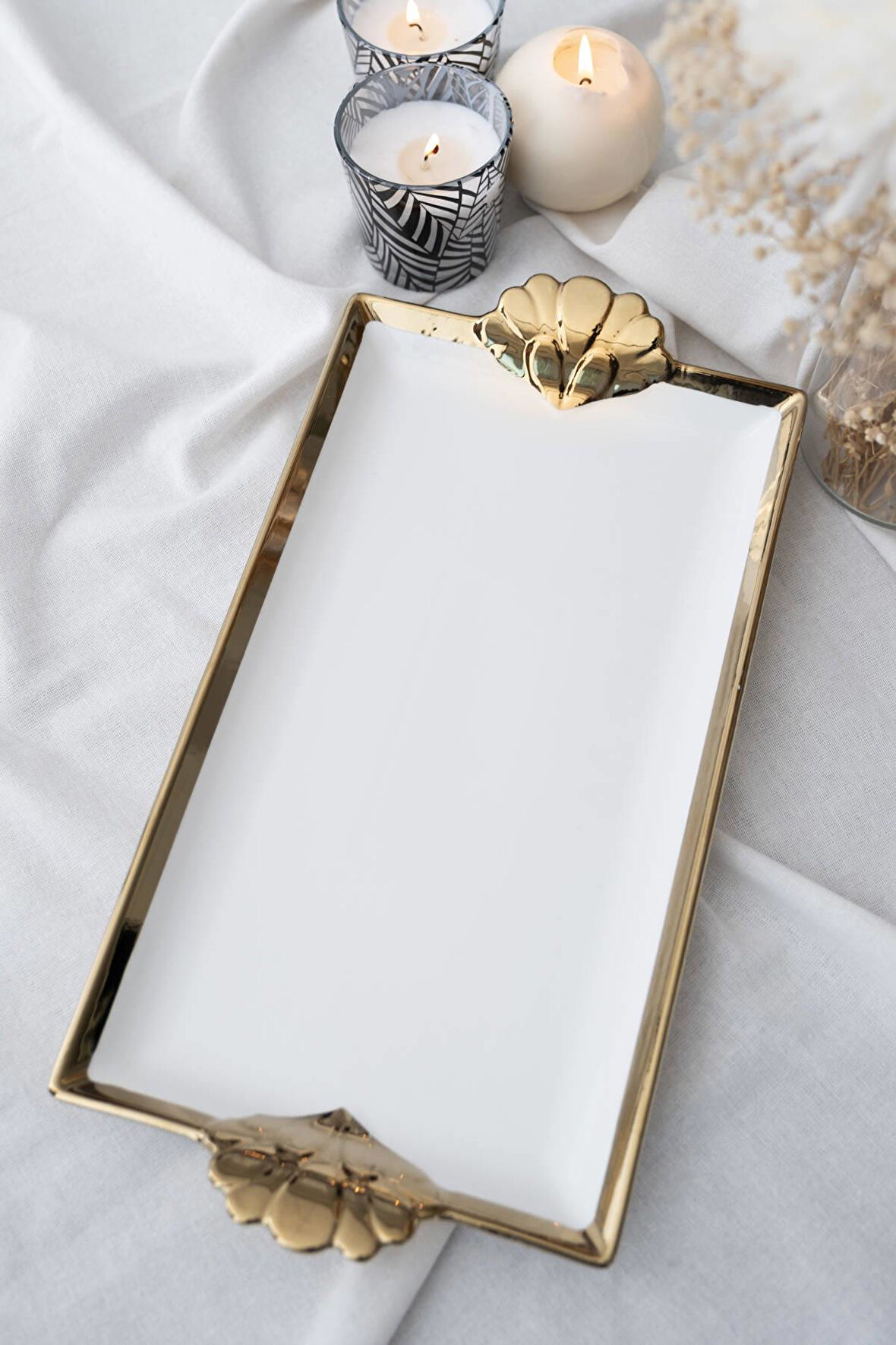 Arwen Dikdörtgen Gold Sunum Tepsi - 40.5 cm