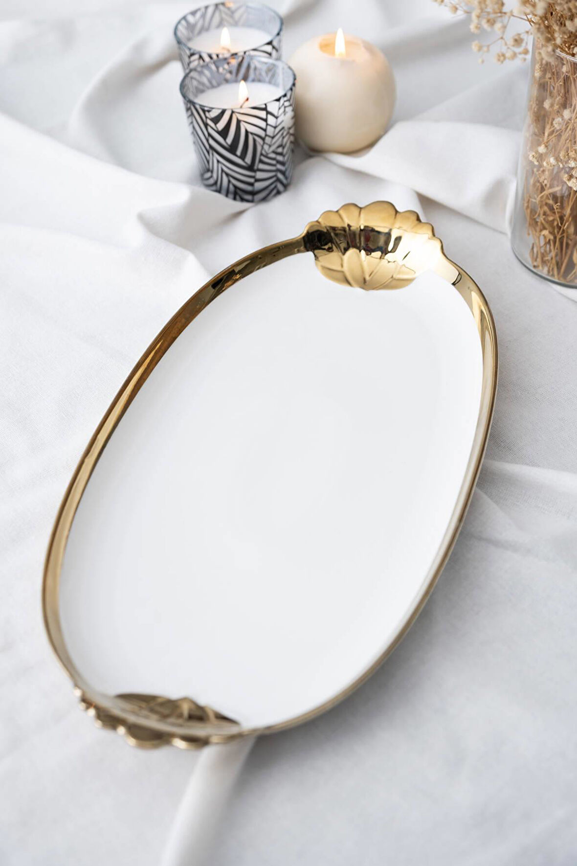 Arwen Oval Gold Sunum Tepsi - 40.5 cm