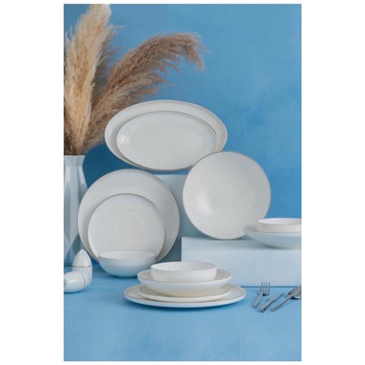 Acar Athen 57 Parça Platin Porselen Yemek Takımı 06274