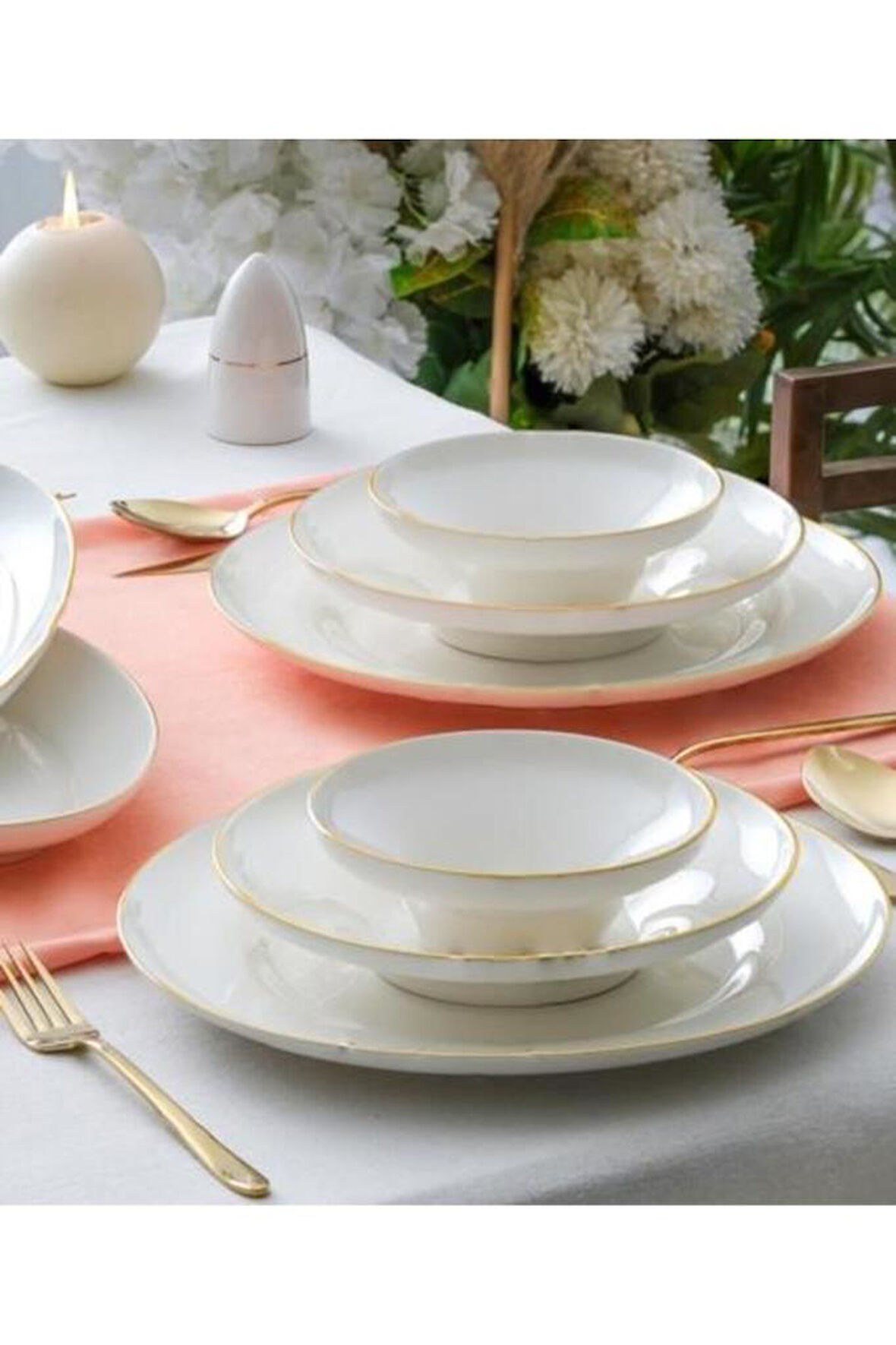 Mallory 54 Parça 12 Kişilik Gold Porselen Yemek Takımı MSYT0148