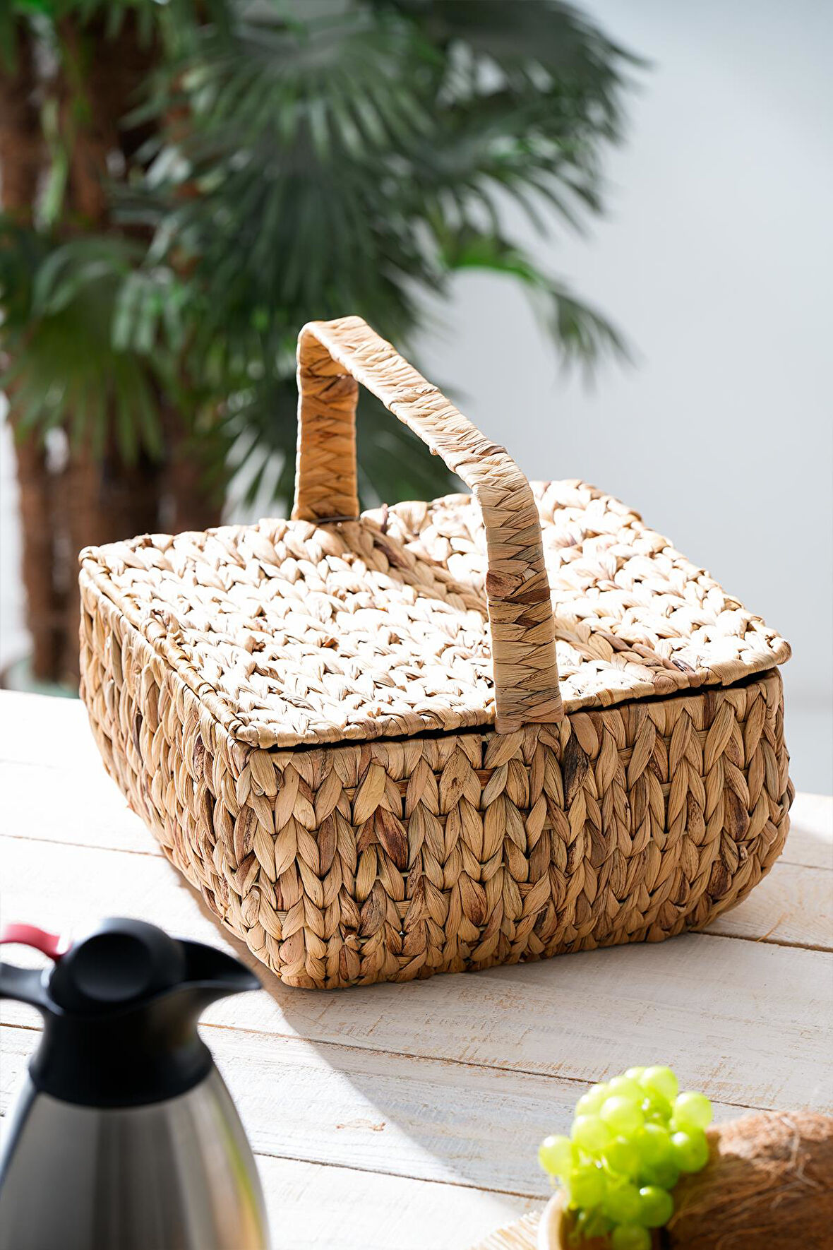 Acar Wicker Kapaklı Hasır Piknik Sepeti - 32 cm