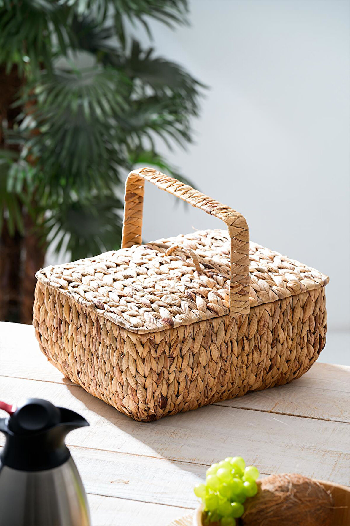 Wicker Kapaklı Hasır Piknik Sepeti - 36 cm