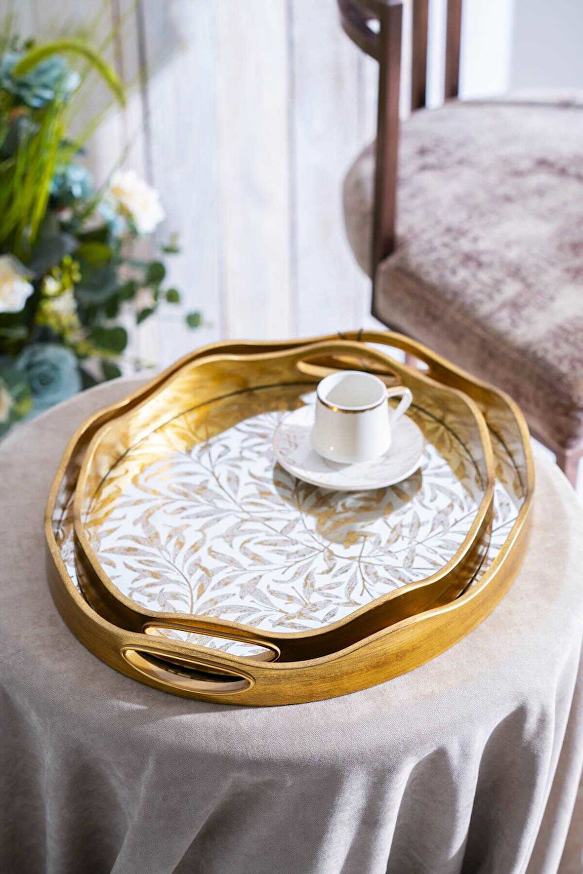 Acar CHA-07498/4 Myra 2'li Gold Cam Tepsi - 43.5/37.5 cm