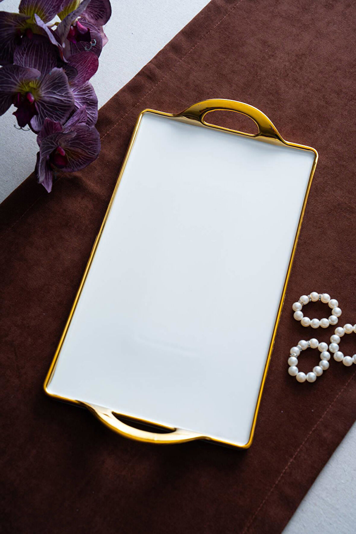 Arven Dikdörtgen Gold Sunum Tepsi - 41 cm