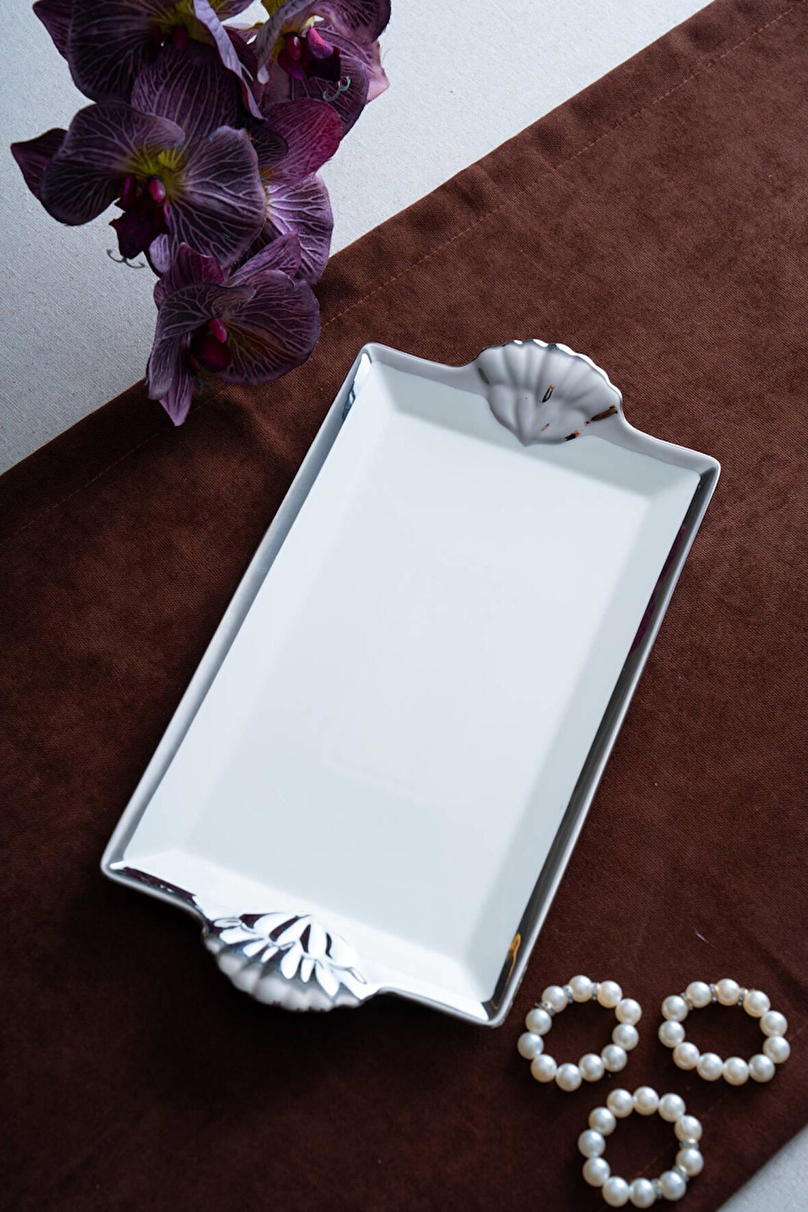 Arven Dikdörtgen Silver Sunum Tepsi - 33 cm