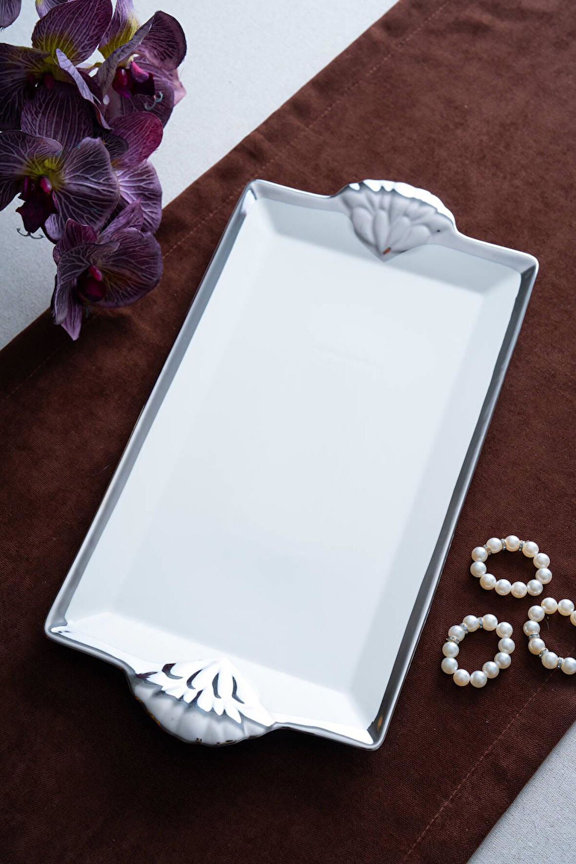 Arven Dikdörtgen Silver Sunum Tepsi - 41 cm