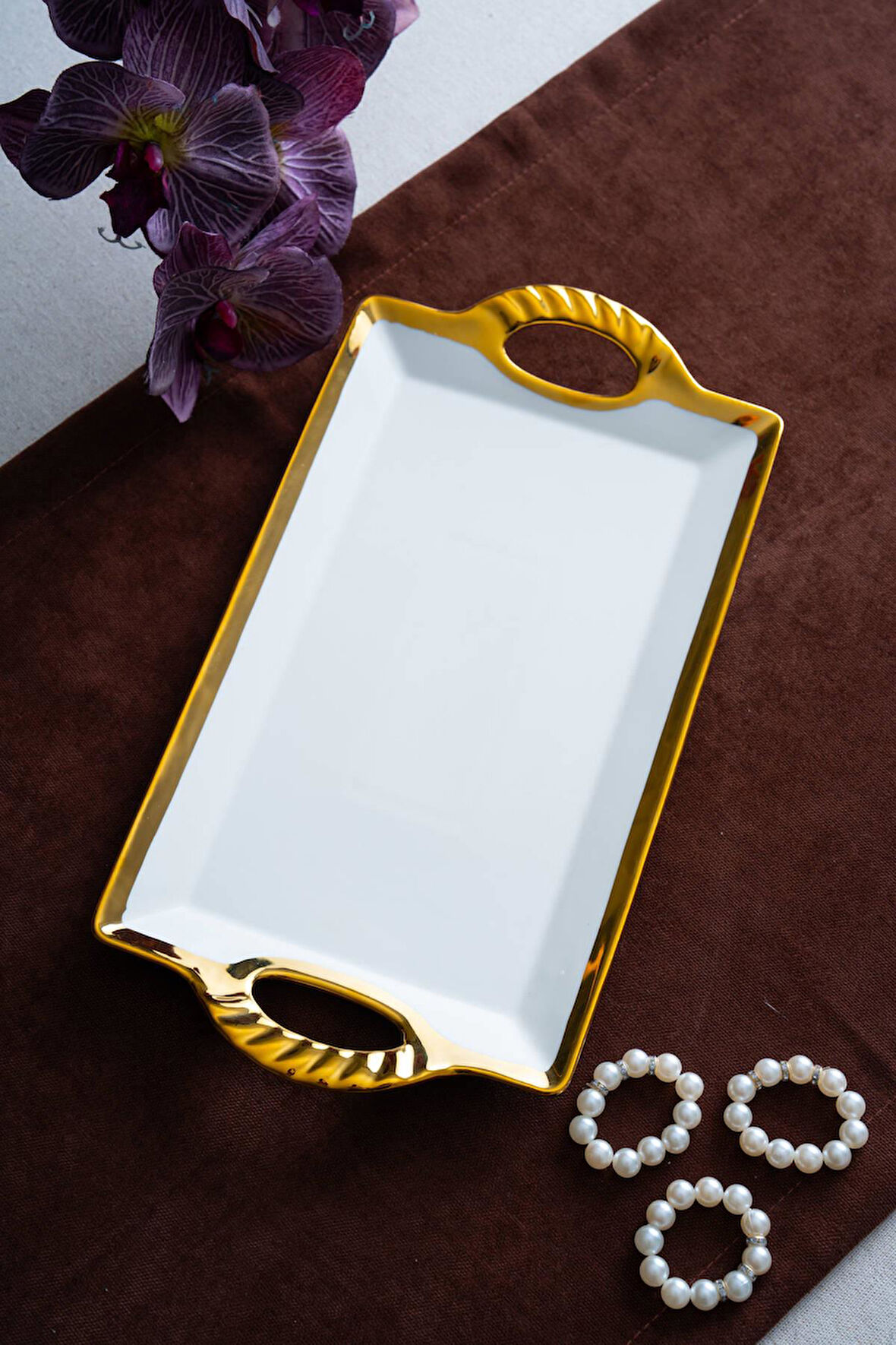 Arven Dikdörtgen Gold Sunum Tepsi - 33 cm