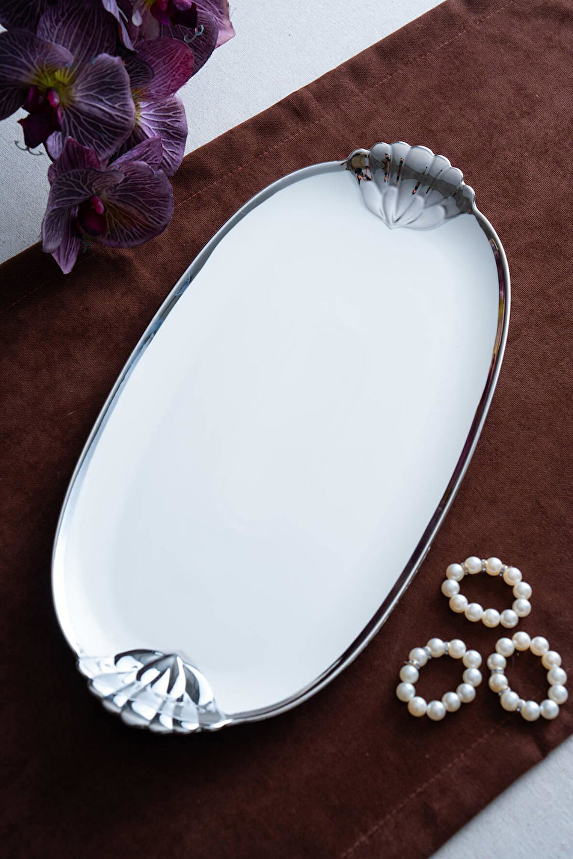 Arven Oval Silver Sunum Tepsisi - 41 cm