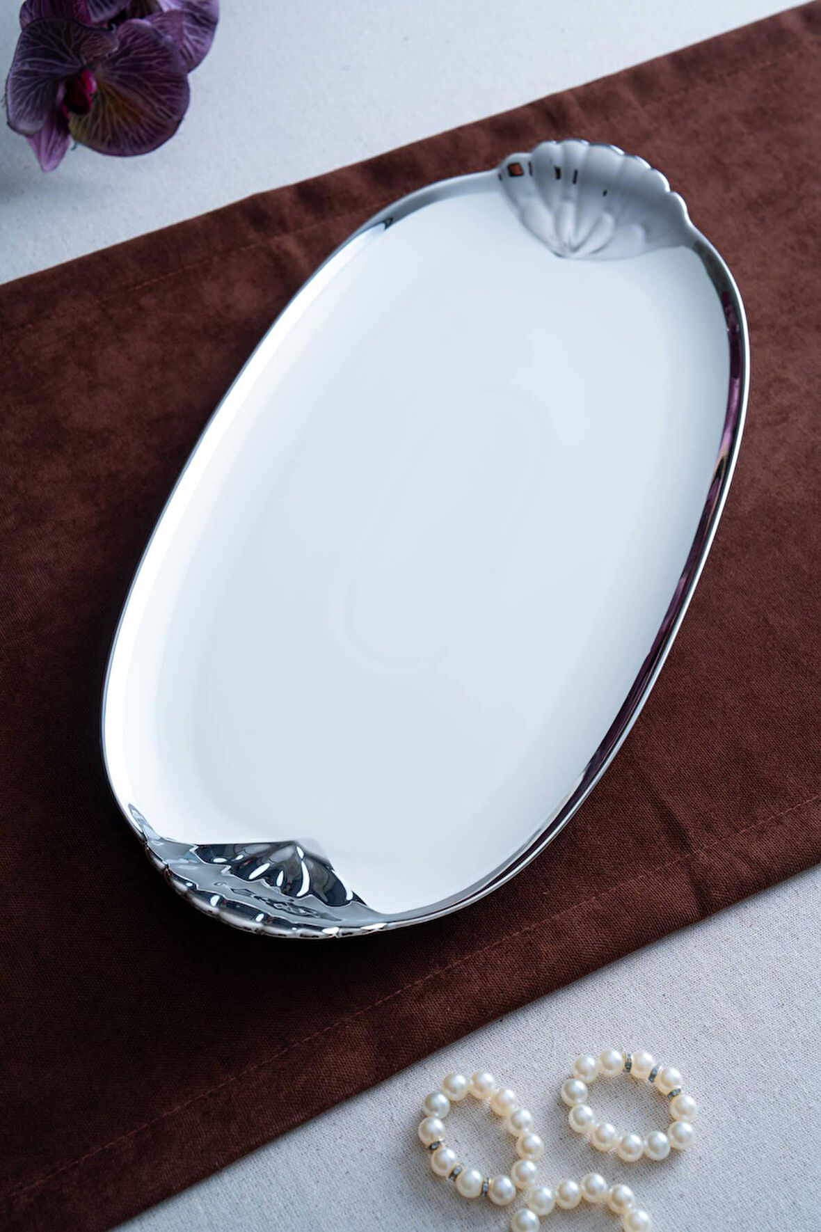 Arven Oval Silver Sunum Tepsisi - 45 cm