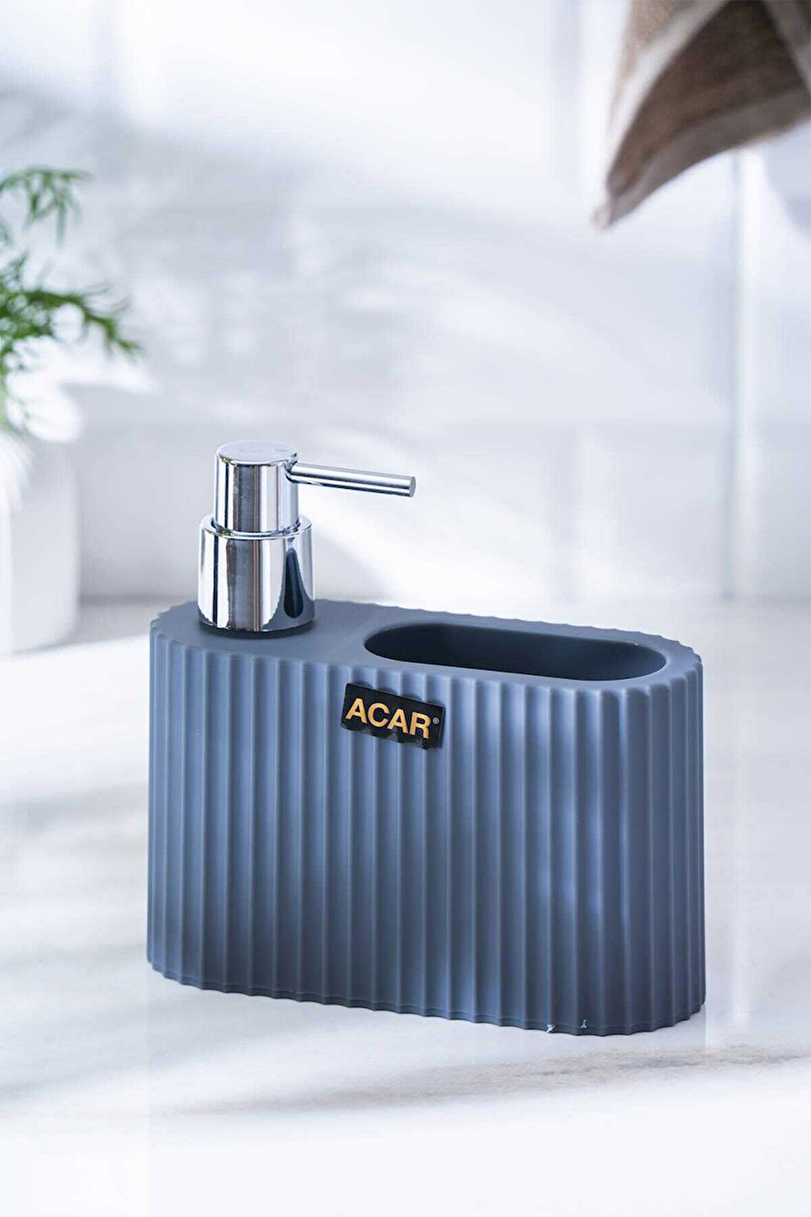 Acar Astoria Gri/Silver Akrilik Sünger Hazneli Çizgili Sıvı Sabunluk