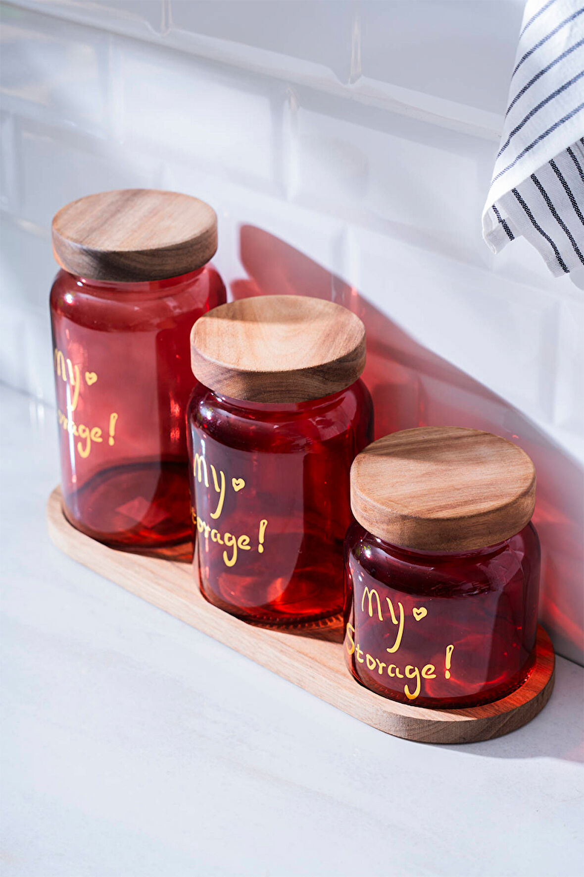 Acar HCH-07935/KRMZ Pierre Akasya Kapaklı Kavanoz Seti