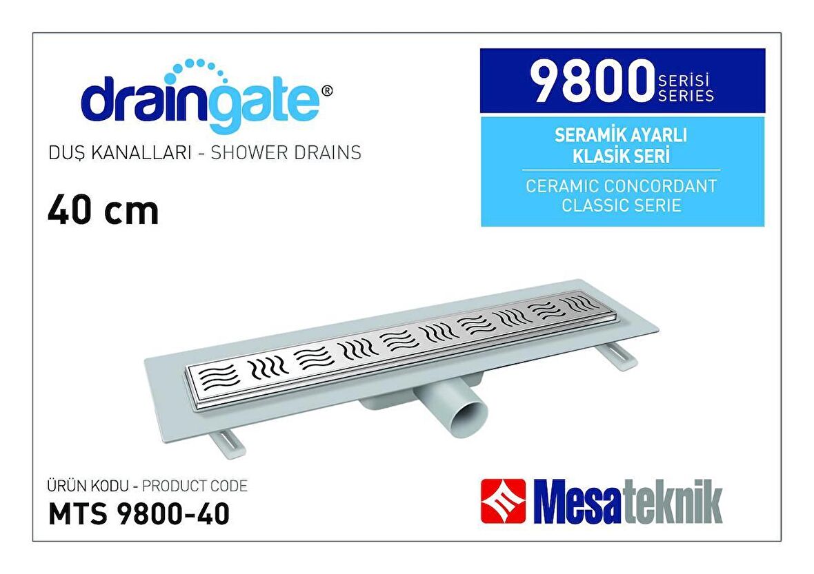 Mesateknik Draingate® Seramik Ayarlı Paslanmaz Yükseltme Parçalı Duş Kanalı MTS 9800 40