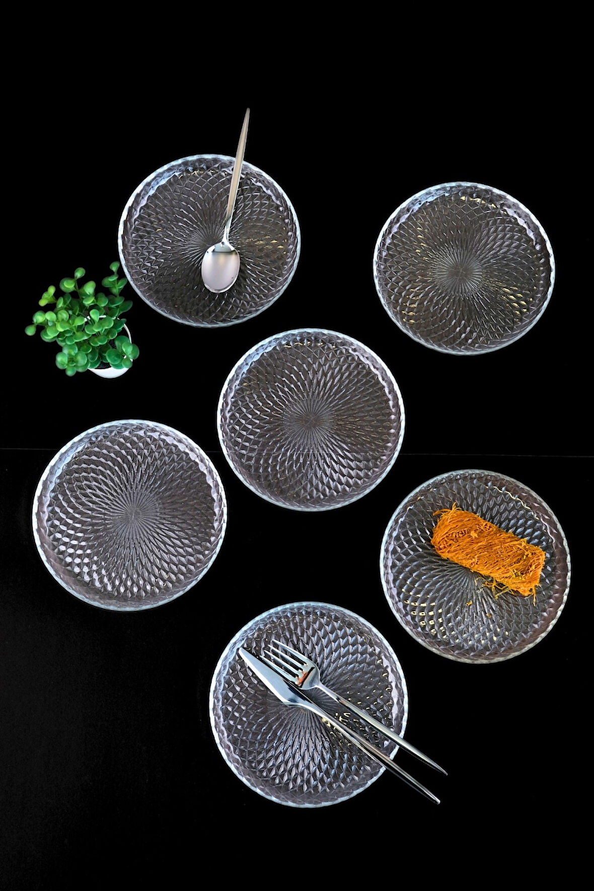 Tabak Evi Aden Sensu Cam Pasta Tabağı 16cm Sade 6 lı 2492
