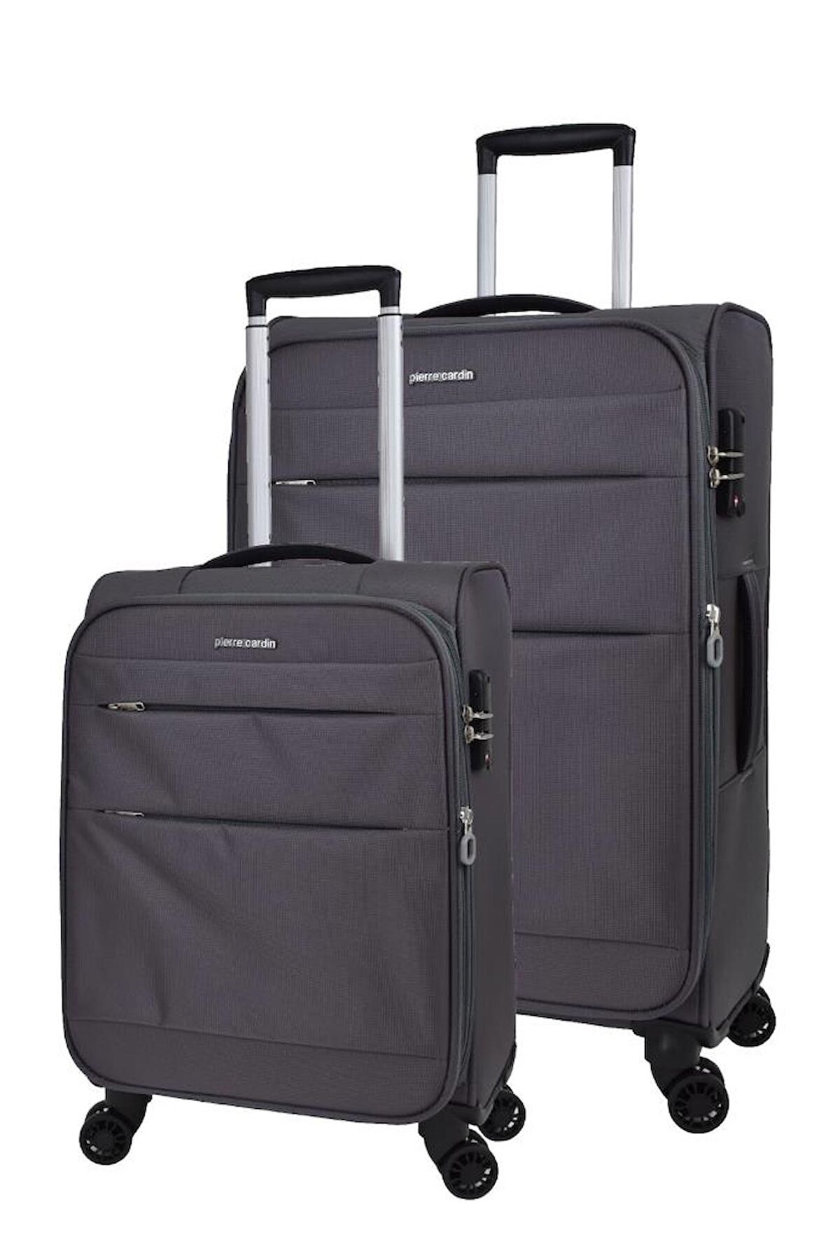 Ultra Light Hafif Lüx Kumaş 2'li Valiz Seti Büyük Boy - Kabin Boy Gri PC4200