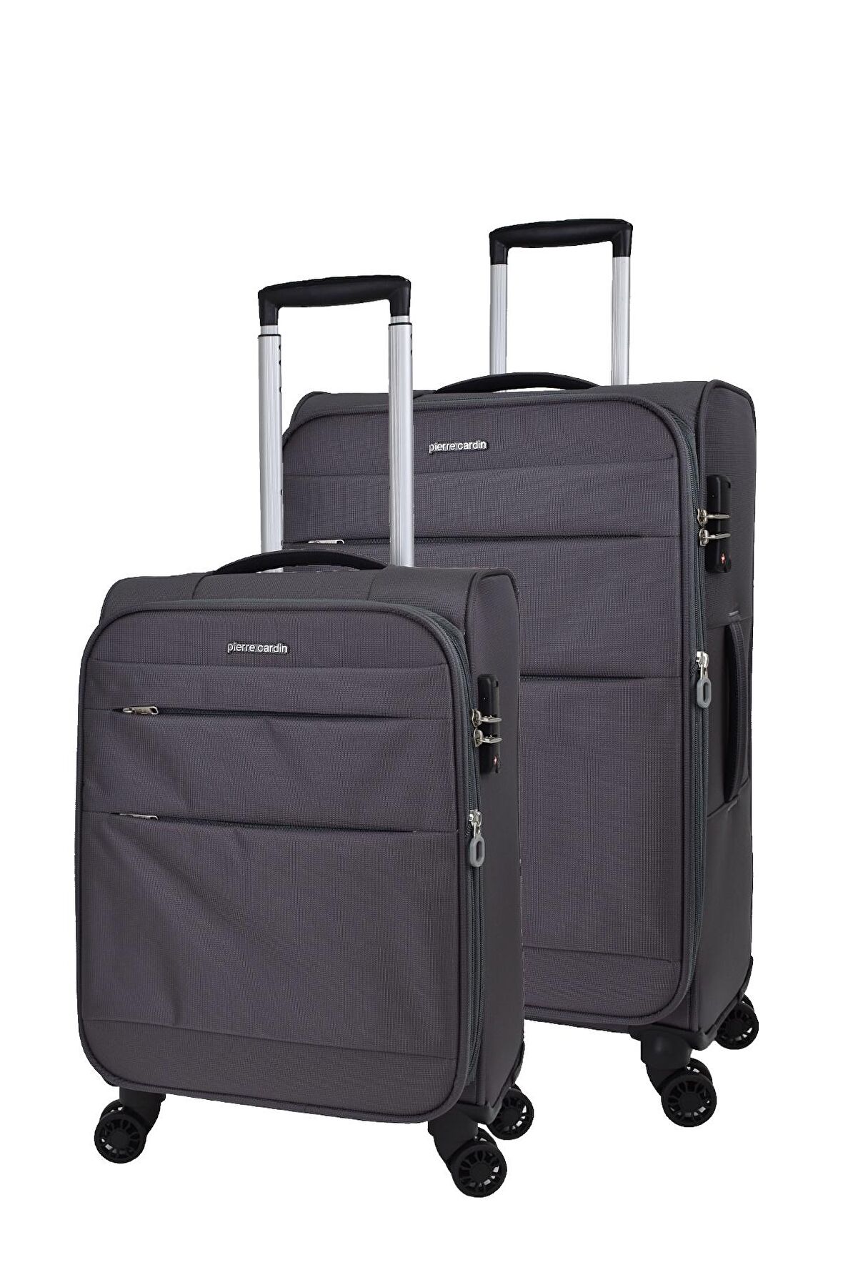 Pierre Cardin Ultra Light Hafif Lüx Kumaş 2'li Valiz Seti Orta Boy - Kabin Boy Gri PC4200