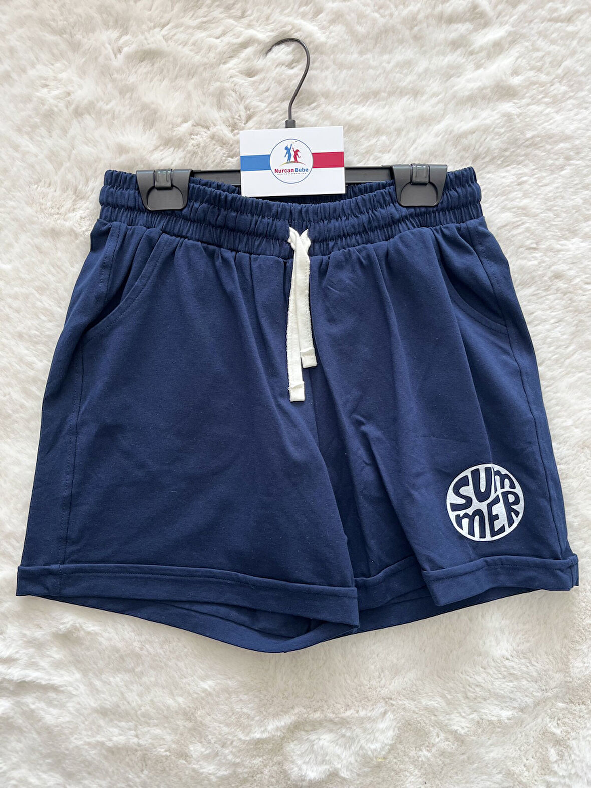 Kısa Düz Penye  Bağlamalı Şort