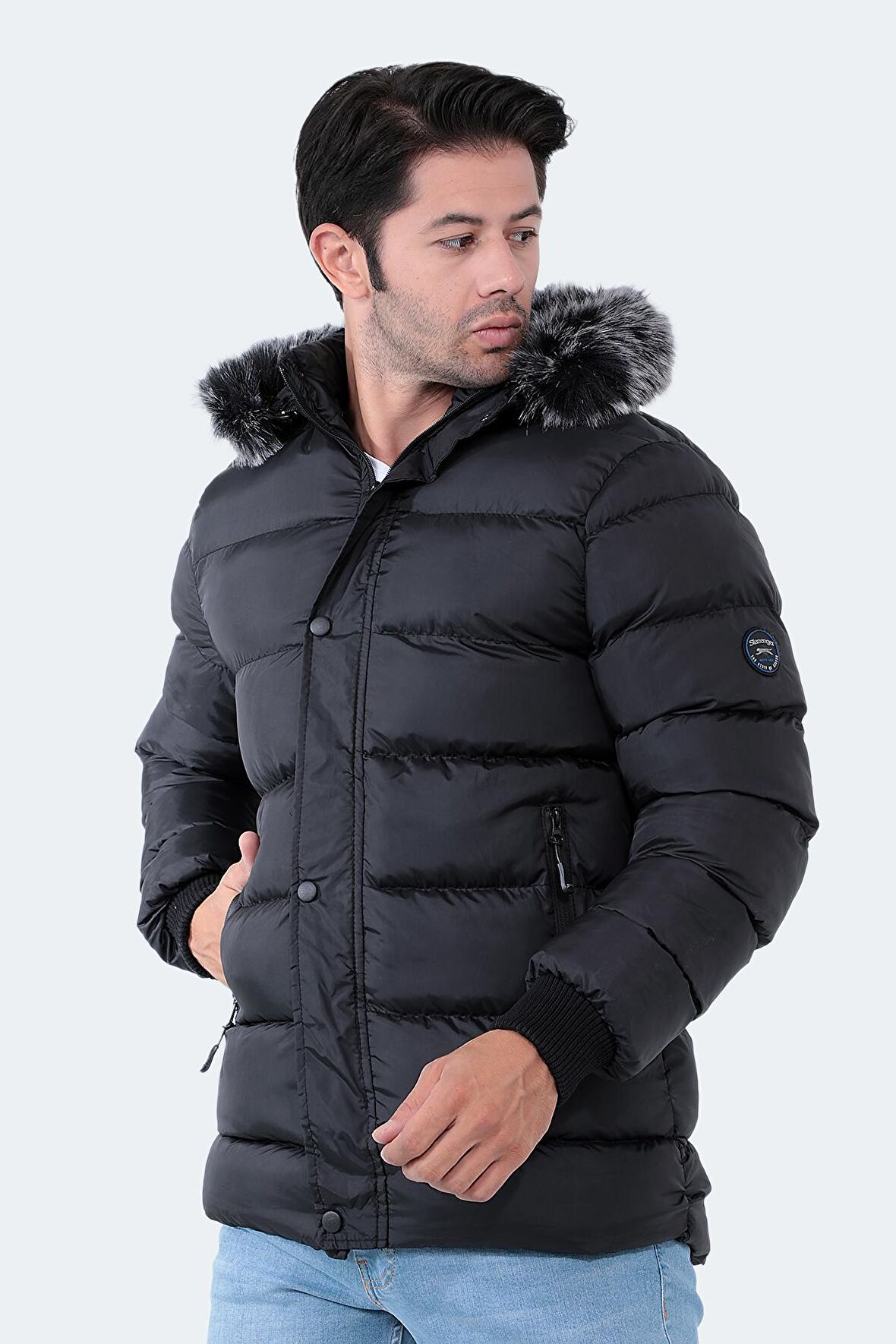 Slazenger HARSHAL IN Erkek Kapüşonlu Şişme Siyah Mont & Kaban