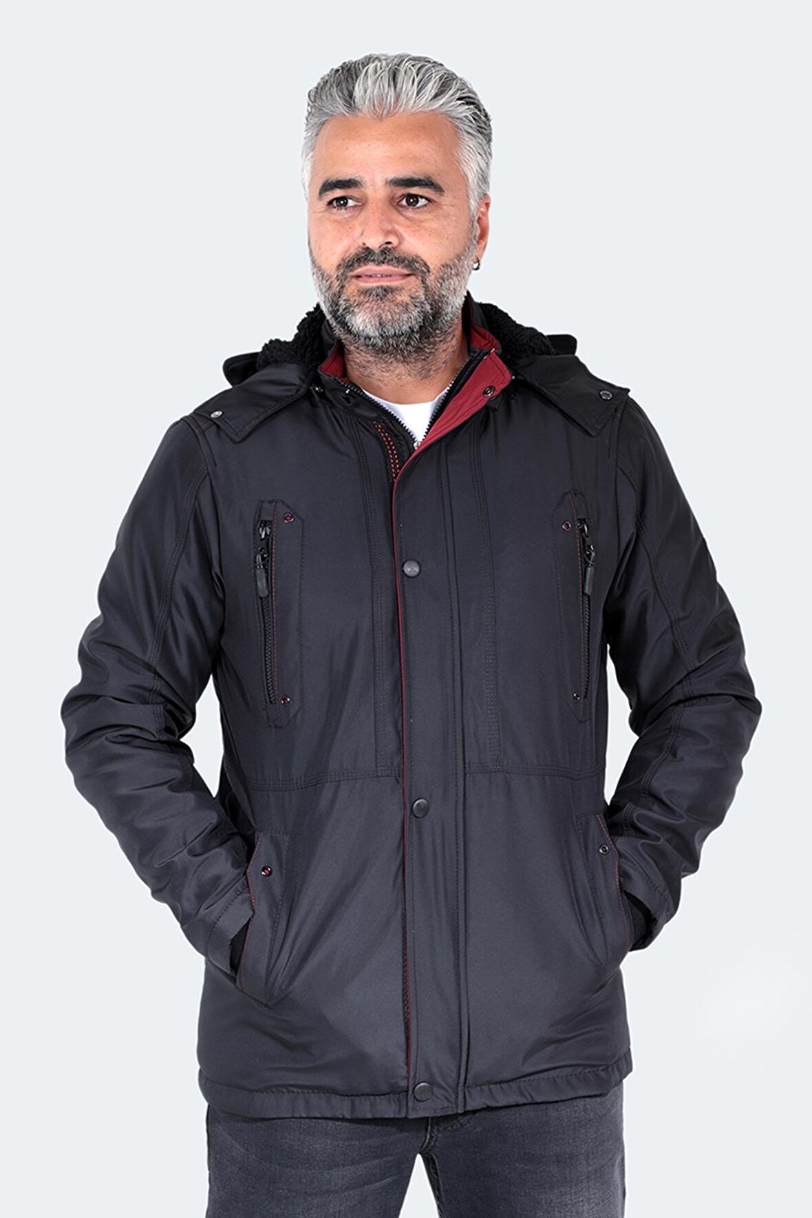 Slazenger HOLD Erkek Kapüşonlu Siyah Mont & Kaban