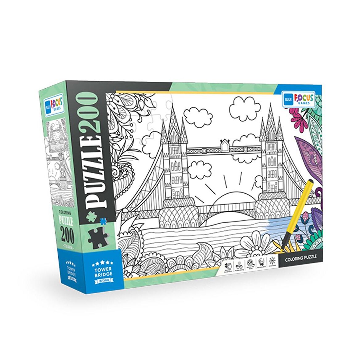 Blue Focus 200 Parça Coloring Puzzle - Tower Bridge (Kule Köprüsü)