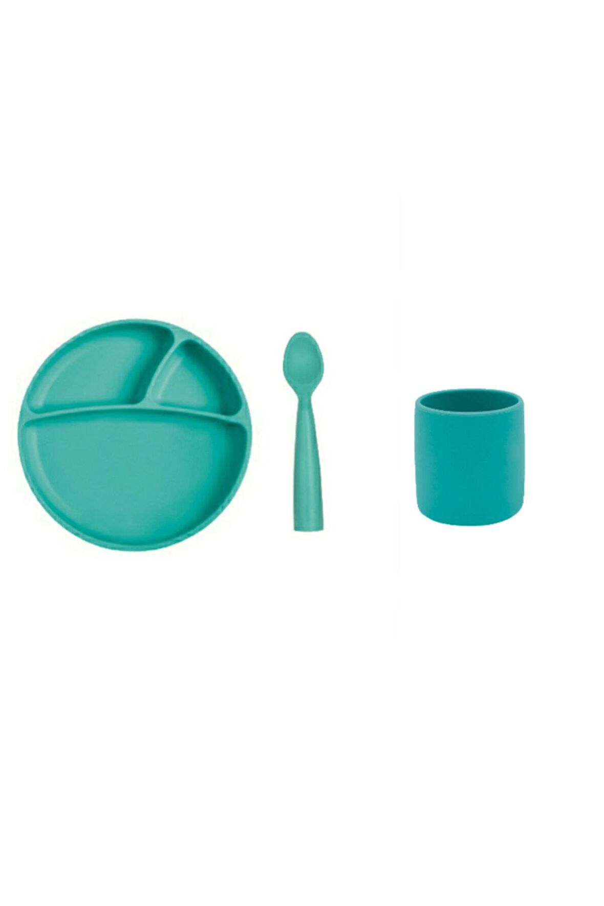 3 Lü Silikon Yemek Seti Yeşil(silikon Tabak + Bardak + Kaşık )