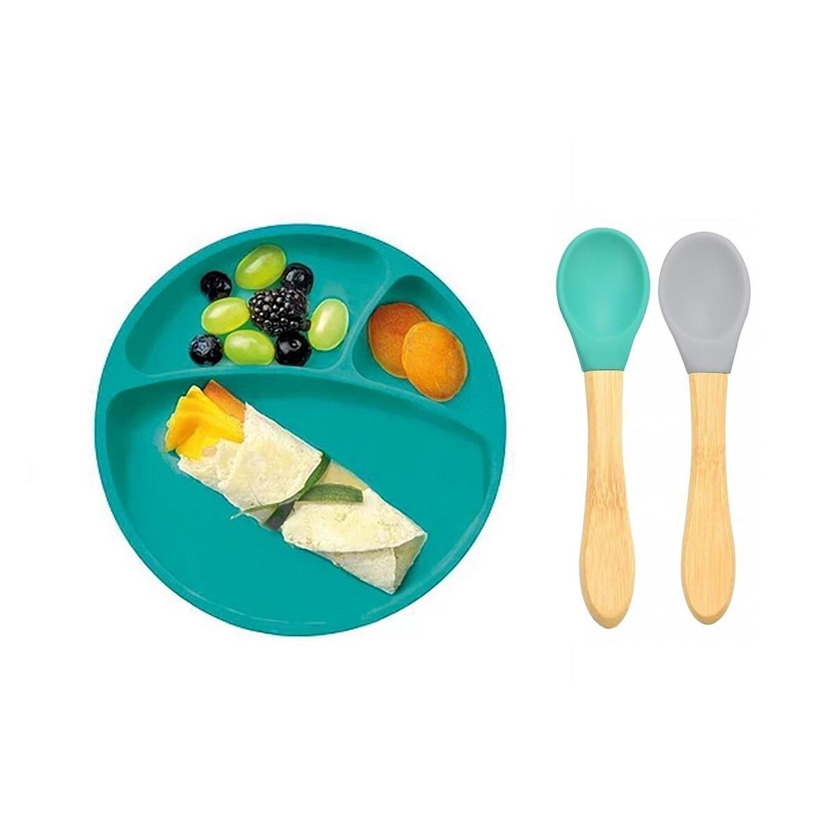 Oioi Silikon Tabak+Bambu Saplı Silikon Kaşık