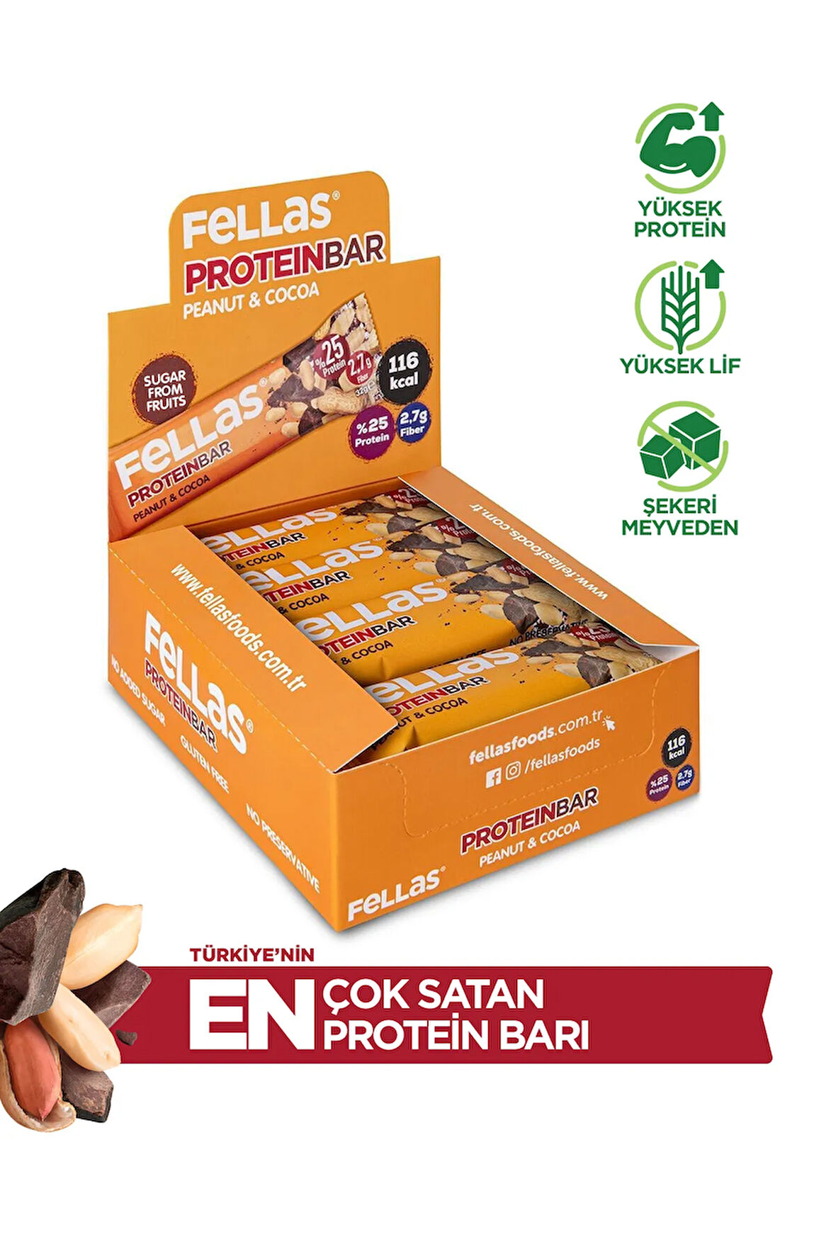 Protein Bar - Yer Fıstıklı ve Kakaolu 32g x 12 Adet