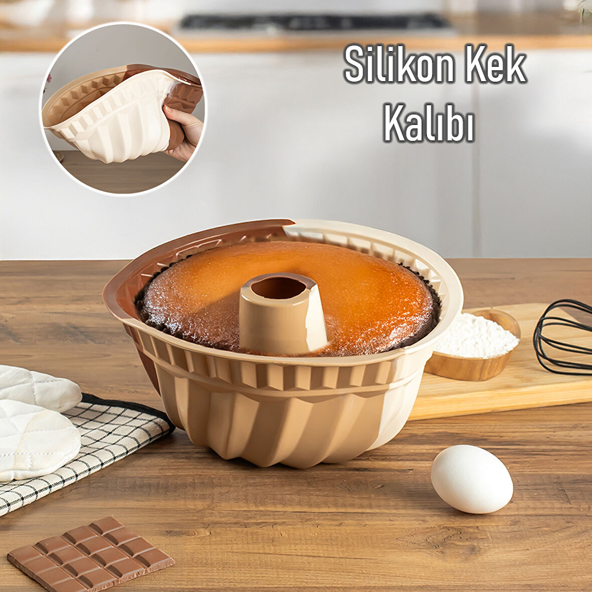 Porsima 193 Silikon Kek Kalıbı, Tart Kalıbı 23 Cm Gıda İle Temasa Uygun Beyaz - Kahverengi