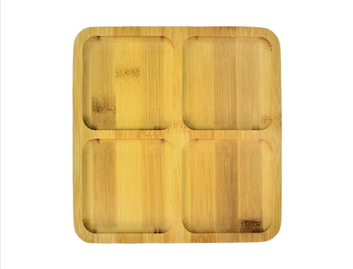 4 Bölmeli Bambu Kare Sunum Tepsisi 20 cm