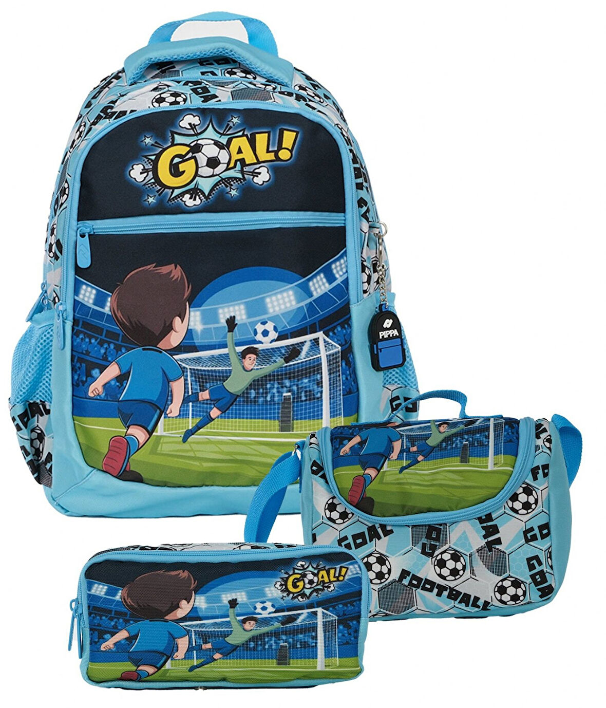 Pippa Erkek Çocuk Üç Gözlü Mavi İlkokul Üçlü Okul Çanta Seti - Futbol - PPSET5285
