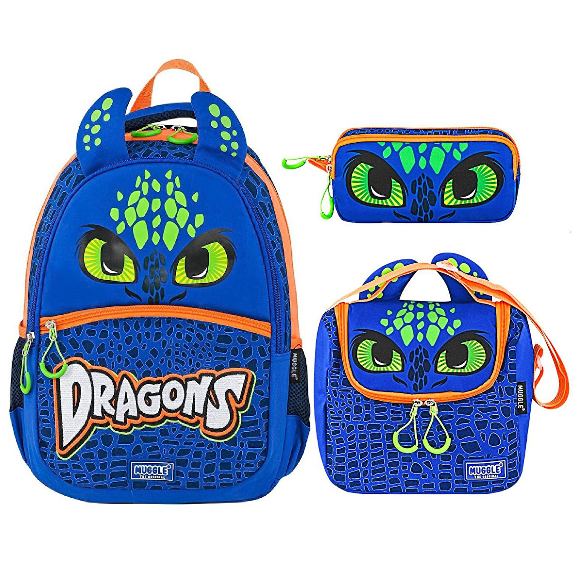 Muggle 3 Bölmeli Dragons Okul Sırt Çantası+Beslenme Çantası+Kalemlik
