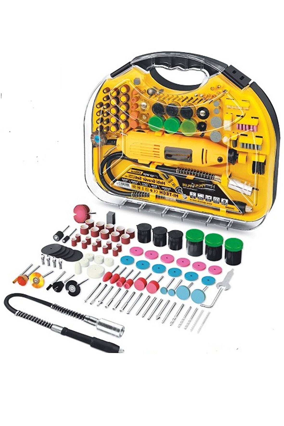 350 Parça 450 Watt 6 Kademeli Hobi Gravür Zımpara Taşlama Makinesi + Şaft Kablosu Ecd-dkt-450şaftlı