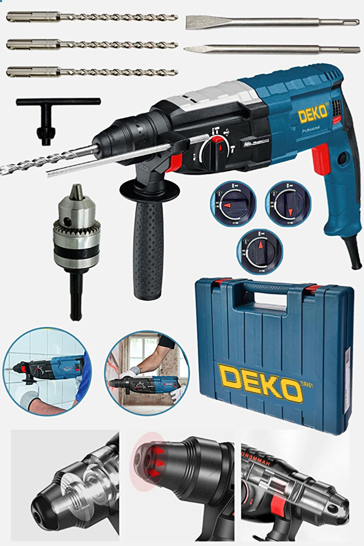 3500 W Bakir Sargili Kırıcı Delici Hilti Matkap Metal Şanzumanlı + 5 Adet Uç Yedek Mandren