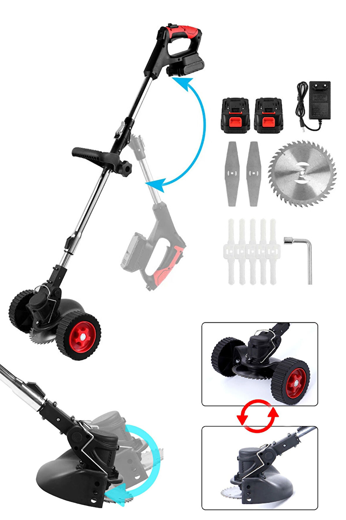 Panasonic Çift Akülü 21 V 2 Ah Kömürsüz Motor Çim Çalı Ot Biçme Tırpanı Teleskopik Uzatma Kolu