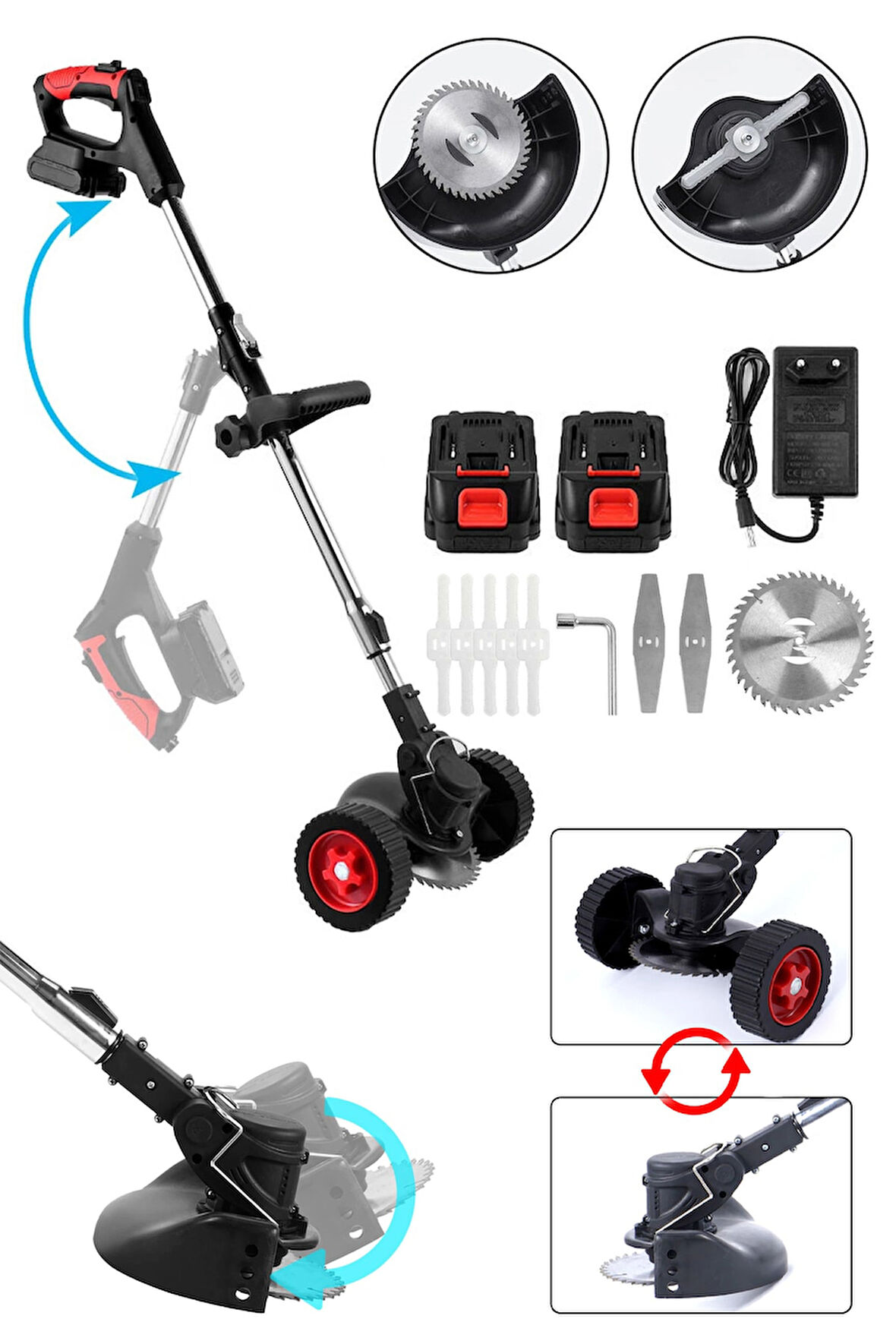 Samsung Çift Akülü 21 V 2 Ah Kömürsüz Motor Çim Çalı Ot Biçme Tırpanı Teleskopik Uzatma Kolu