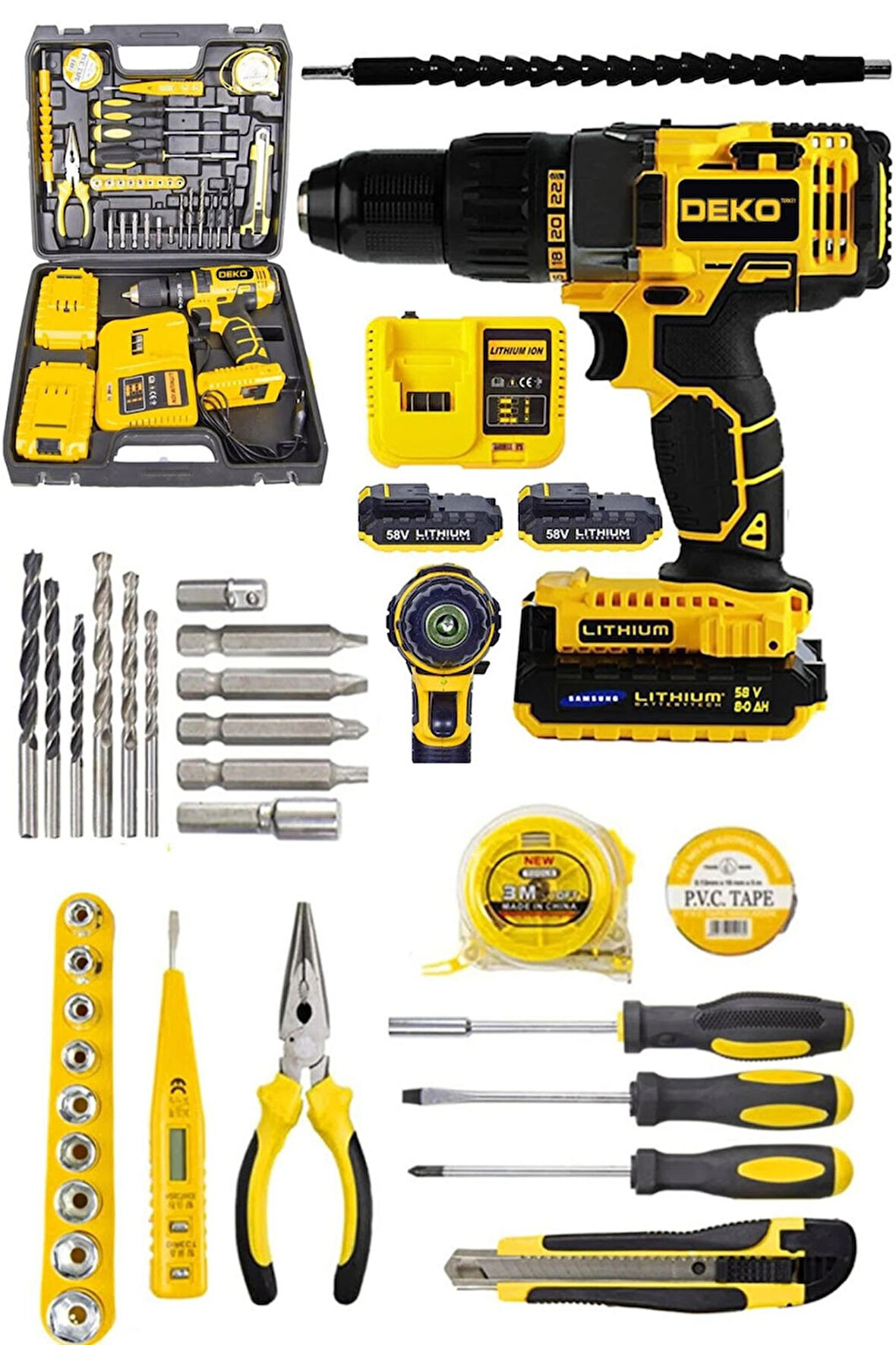 58v 8ah Darbeli Çift Akülü Metal Şanzımanlı Turbo Şarjlı Matkap +komple Usta Seti 2 Yıl Garanti