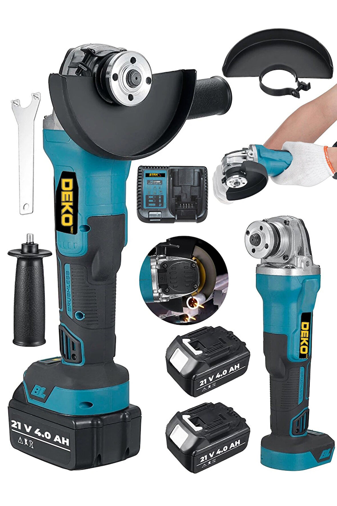 21v 4 Ah Kömürsüz Titanyum Motor Turbo Şarjlı Samsung Çift Akülü Spiral Taşlama Metal Kesme 125mm