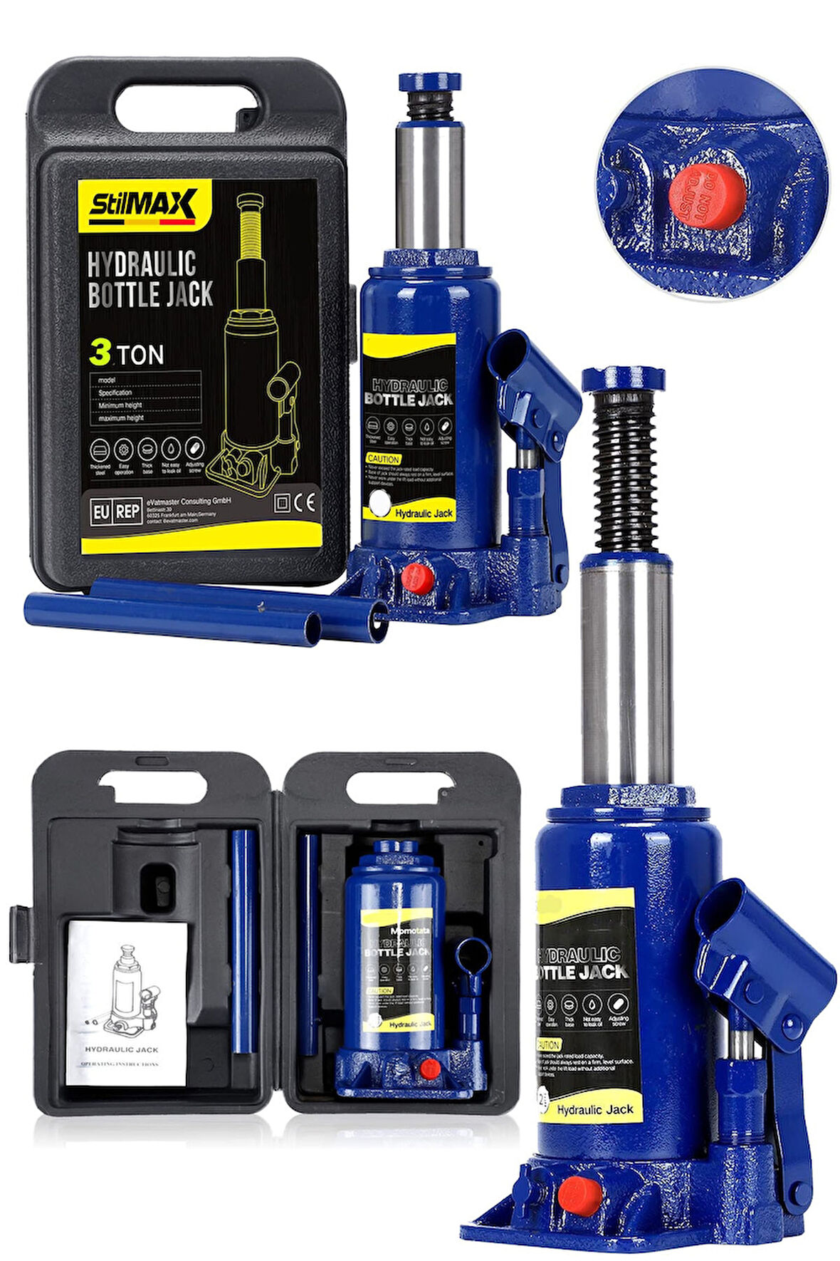 Germany 3 Ton Kapasiteli Araba Krikosu 2 Yıl Garantili 37.2cm Max Yükseklik Çantalı Set