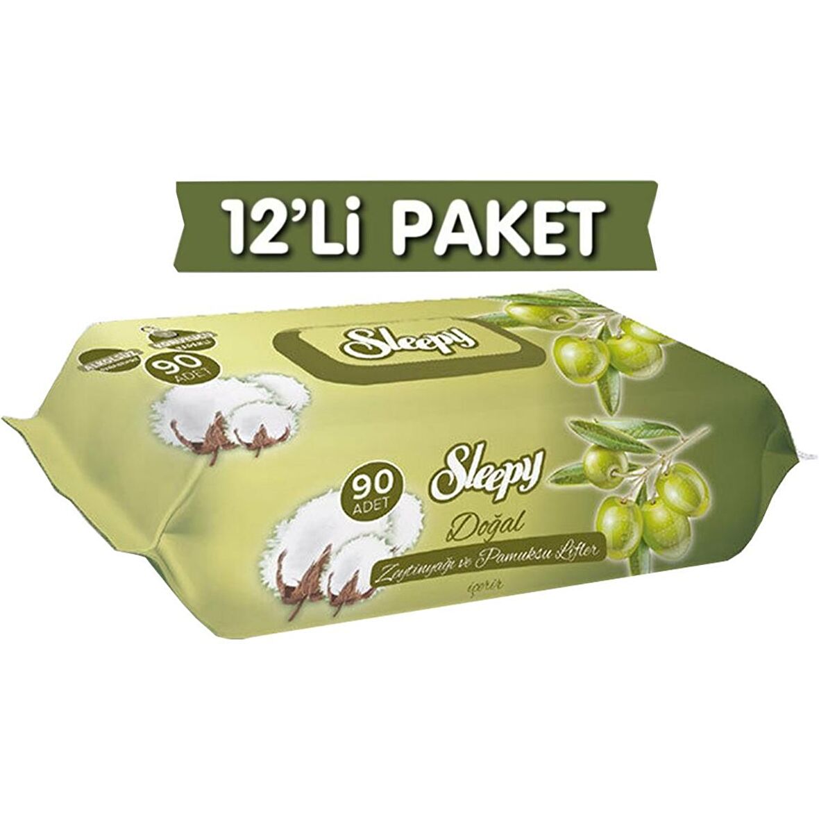 Sleepy Doğal Alkolsüz 12 x 90 Yaprak 12 Paket Islak Mendil