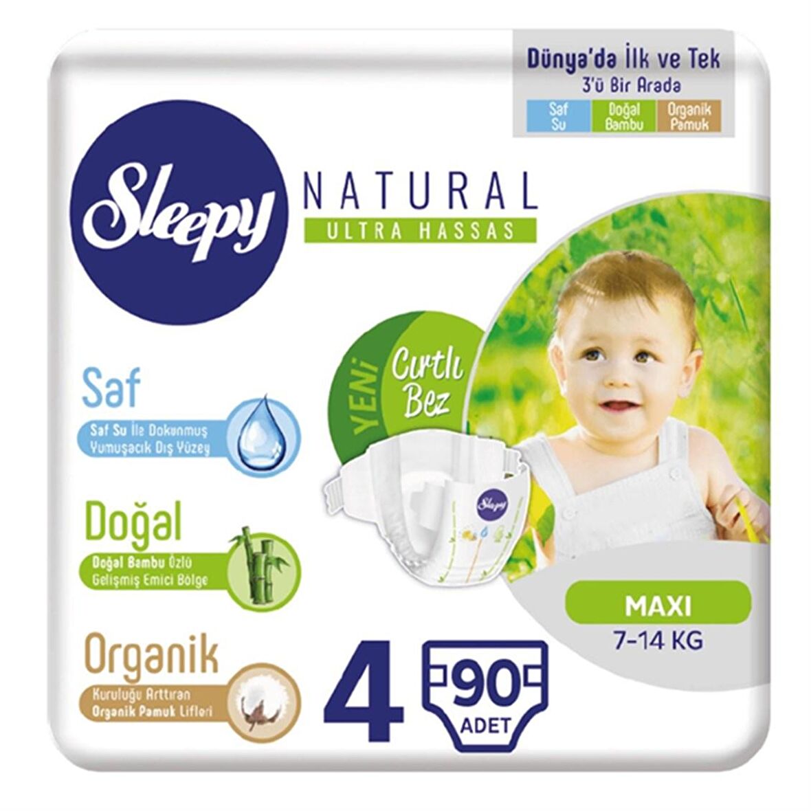 Sleepy Natural 4 Numara Maxi 3'lü Jumbo Bebek Bezi  90'lı
