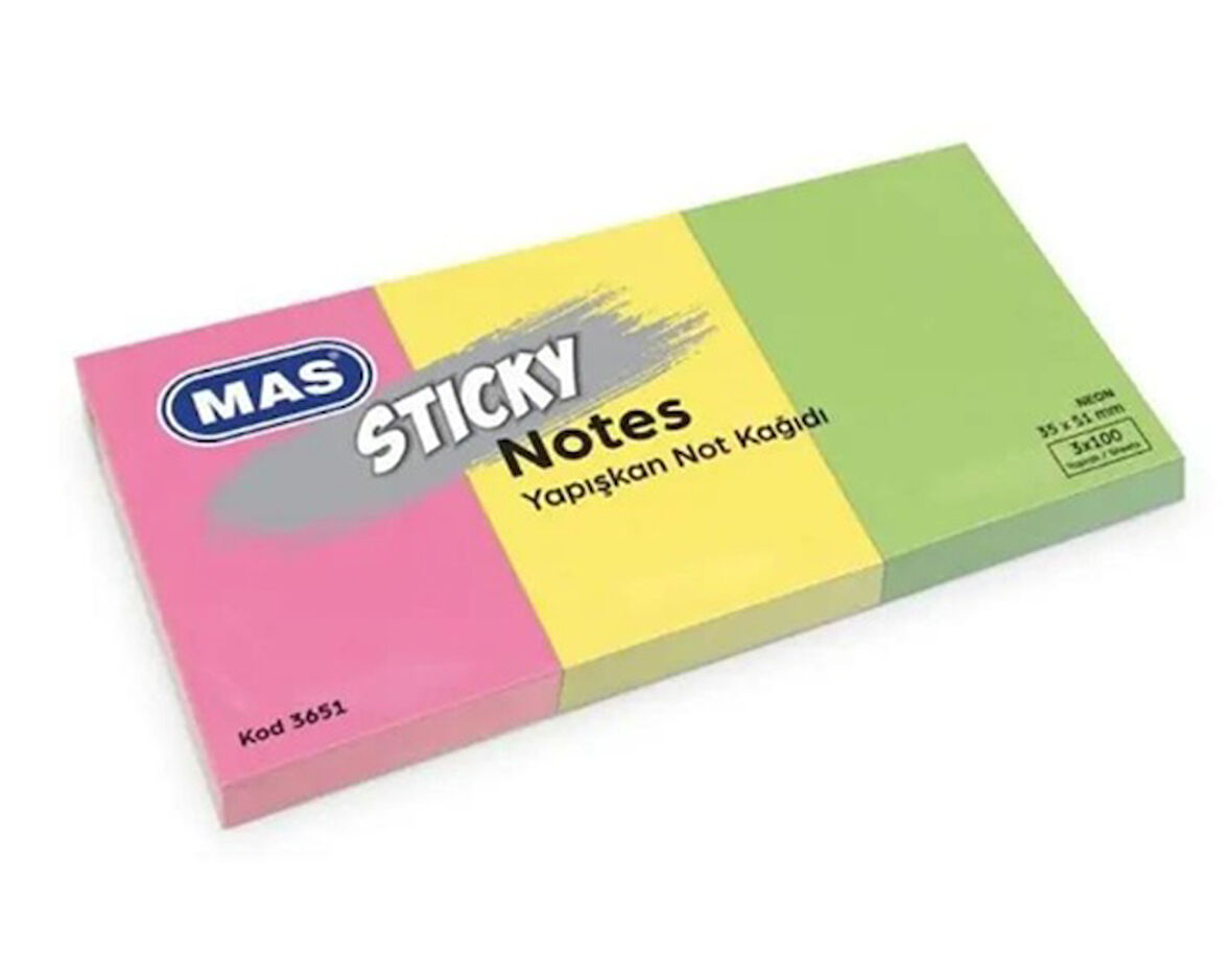 Mas Postit 35X51 Yapışkanlı Not Kağıdı 100 Sayfa 3 Renk Neon - 2 adet