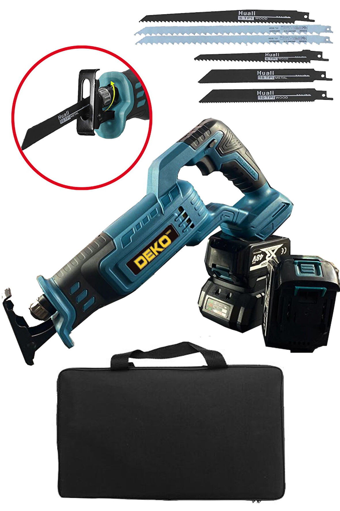 Kömürsüz Motor 48v Panasonic Çift Akülü Tilki Kuyruğu Kemik Kesme Makinesi Kılıç Testere + 7 Bıçak