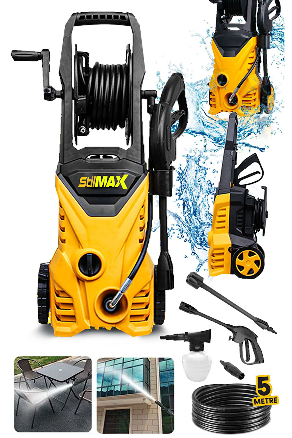 135 Bar 1500w Bakır Sargılı Yüksek Basınçlı Bahçe Ve Oto Yıkama Makinesi Seti + Fiber Bez Hediyeli