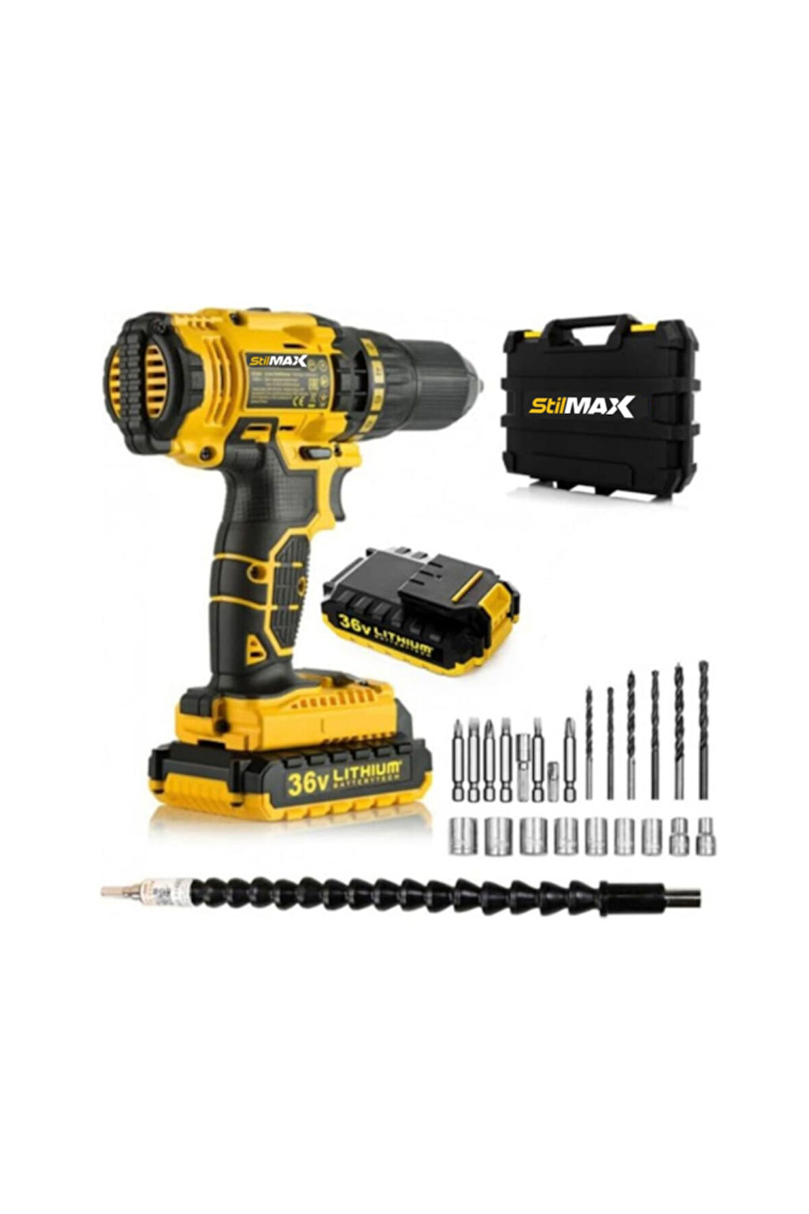 Xr 36 V 5 Ah Darbeli Çift Li-on Akülü Şarjlı Vidalama Matkap + 27 Parça Usta Seti