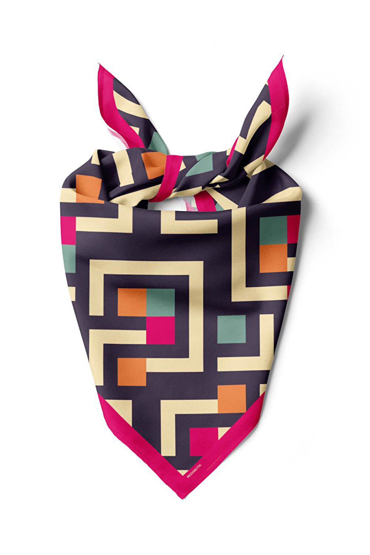 V48 Kadın Geometric Desenli Bandana 50x50 Mavi DG0119-22