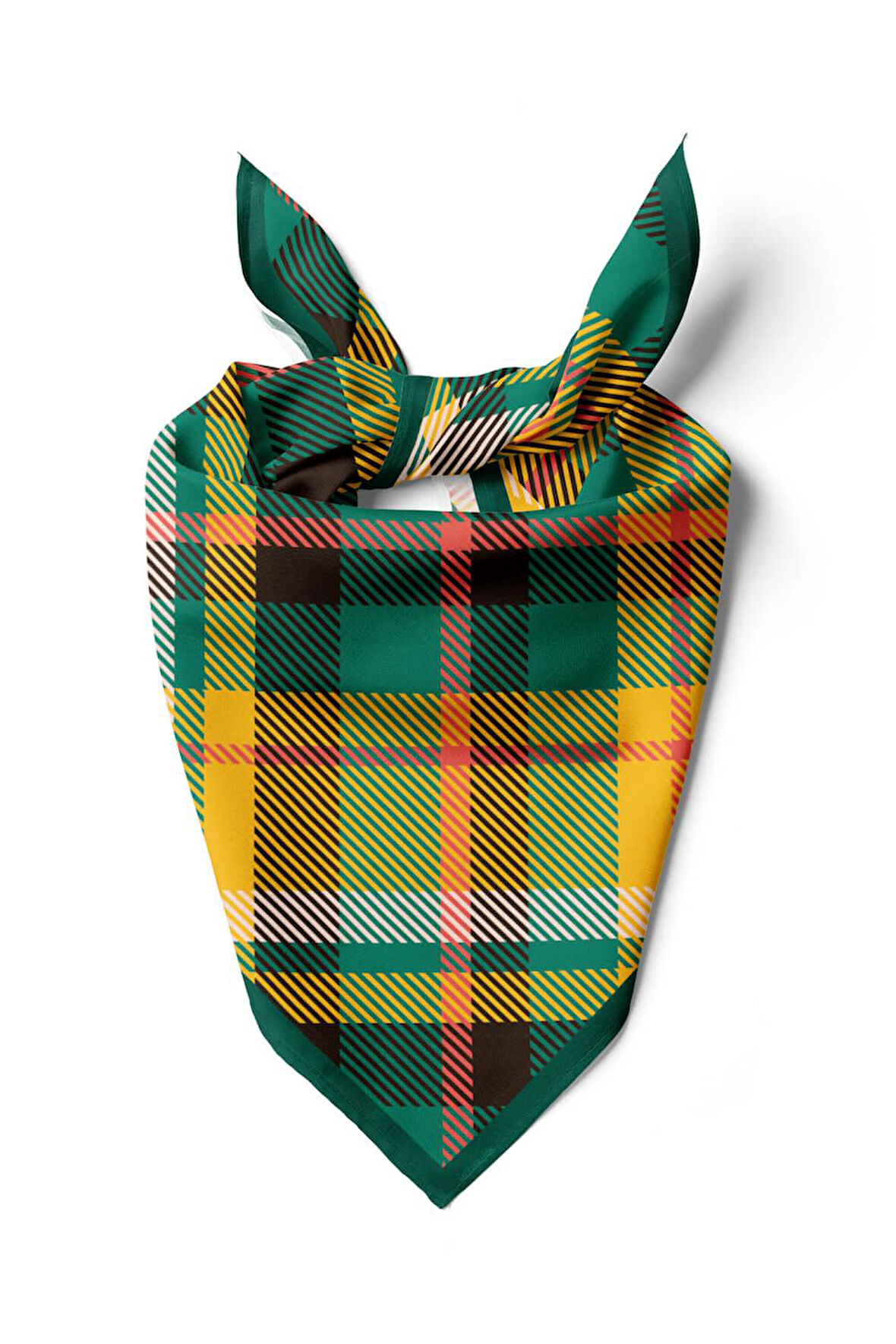 D80 Kadın Ekose Desenli Bandana 50x50 Yeşil Sarı DG0200-22