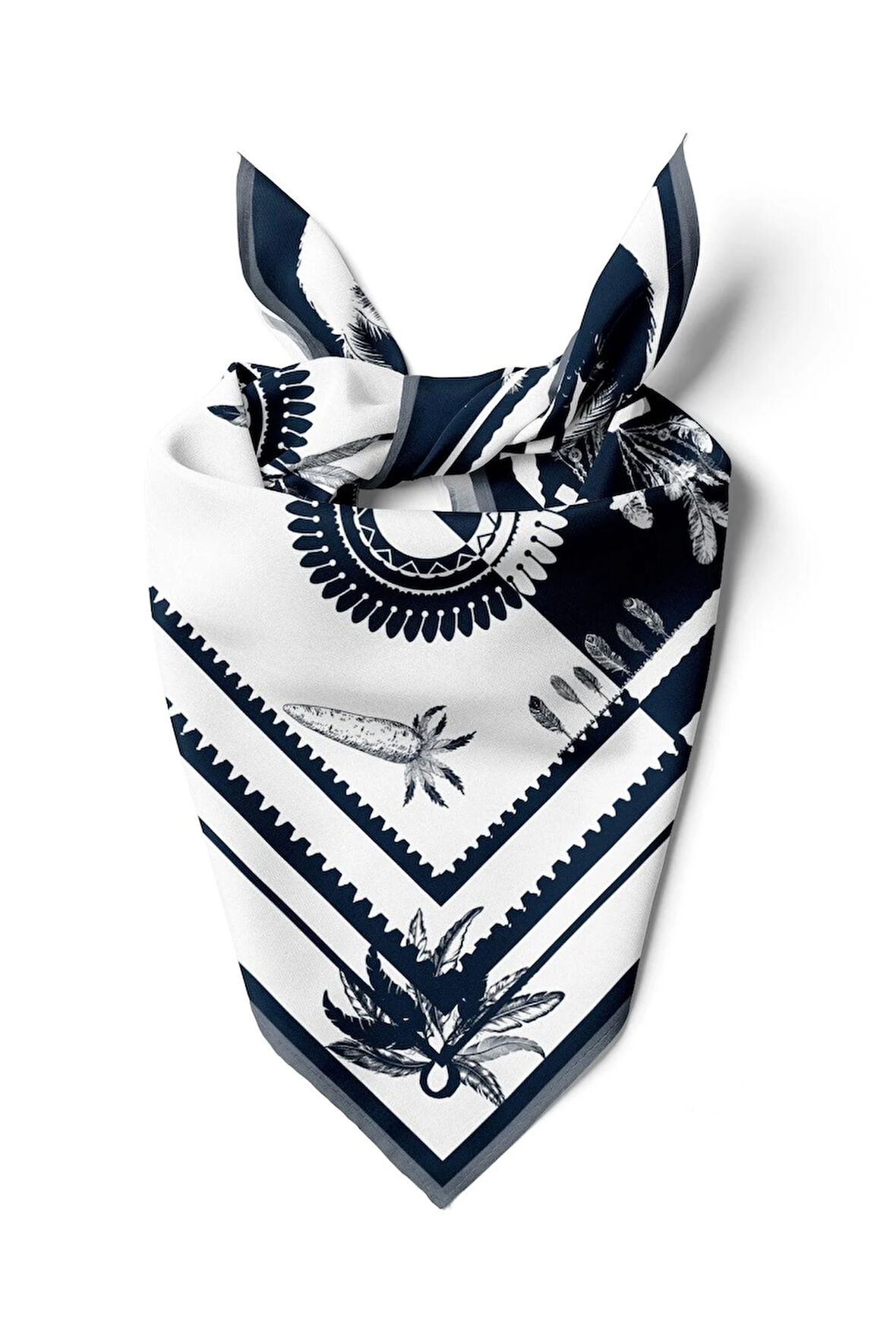 D50 Kadın Etnik Desenli Bandana 50x50 Lacivert DG0229-22 Snz