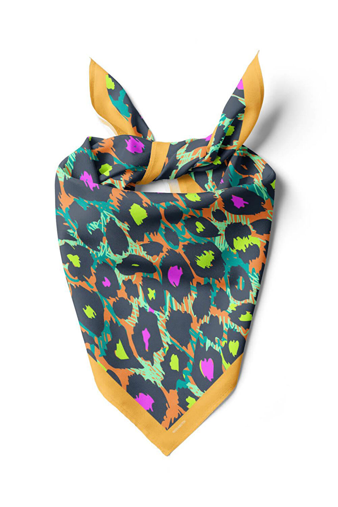 Z93 Kadın Yağlı Boya Desenli Bandana 50x50 Sarı Mavi DG0271-22 Snz