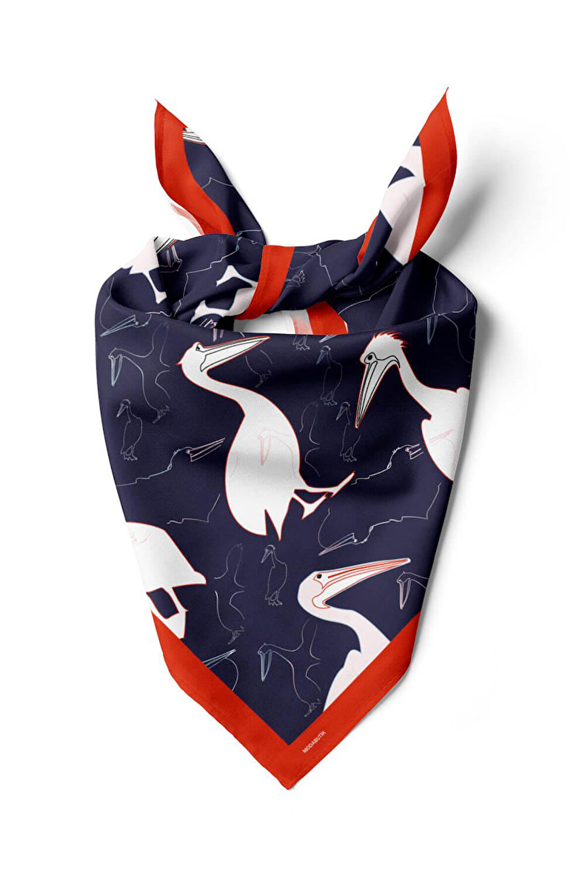 D45 Kadın Kuş Desenli Bandana 50x50 Beyaz Mavi DG0280-22